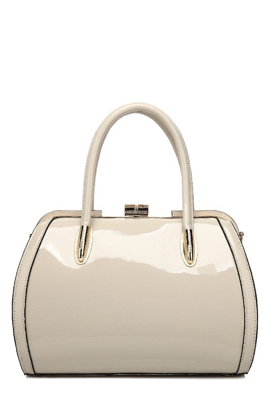 Marlene Shiny Patent Leather Satchel Handbag by Mia K