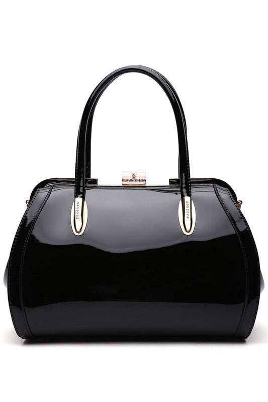 Marlene Shiny Patent Leather Satchel Handbag by Mia K