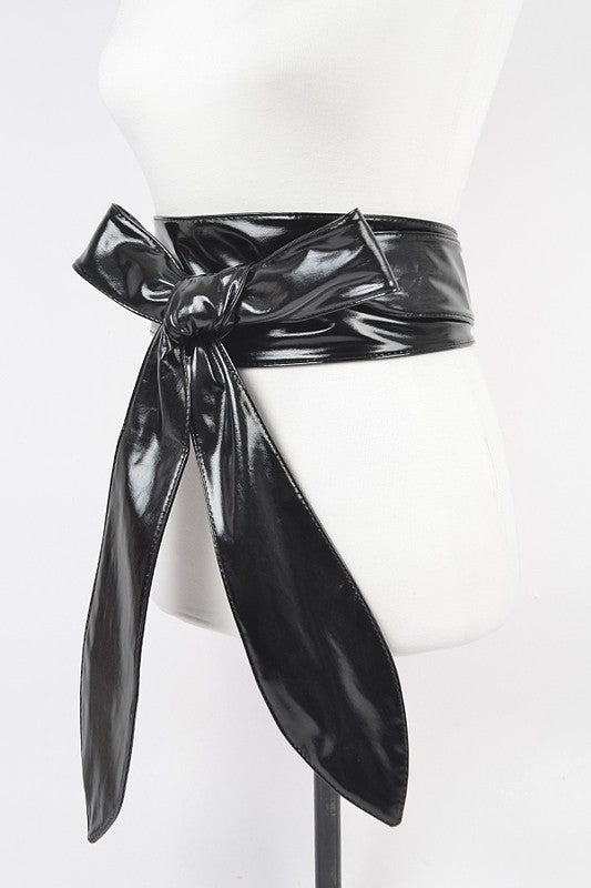 Patent Leather Finish Obi Tie Belt