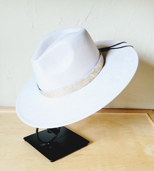 Cream & Gold Metallic Leather Hat Band