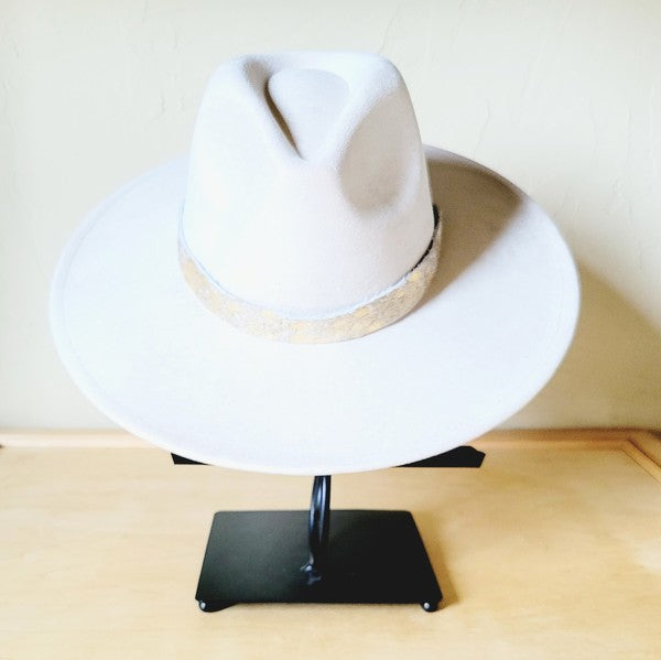 Cream & Gold Metallic Leather Hat Band