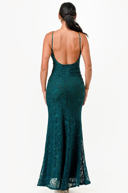 Low Back Plunge Maxi Party Dress