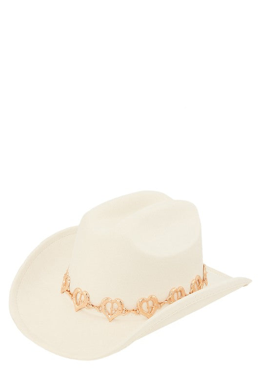 Fedora Hat with Metal Heart Chain Accent