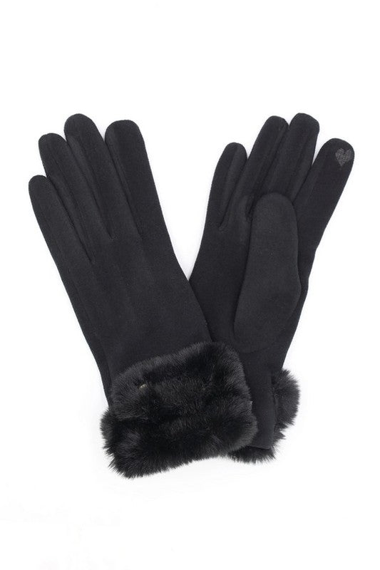 Faux Suede Fur Cuff Winter Gloves