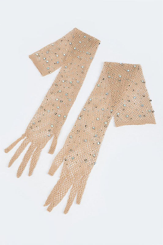 Rhinestone Accent Mesh Elegant Gloves