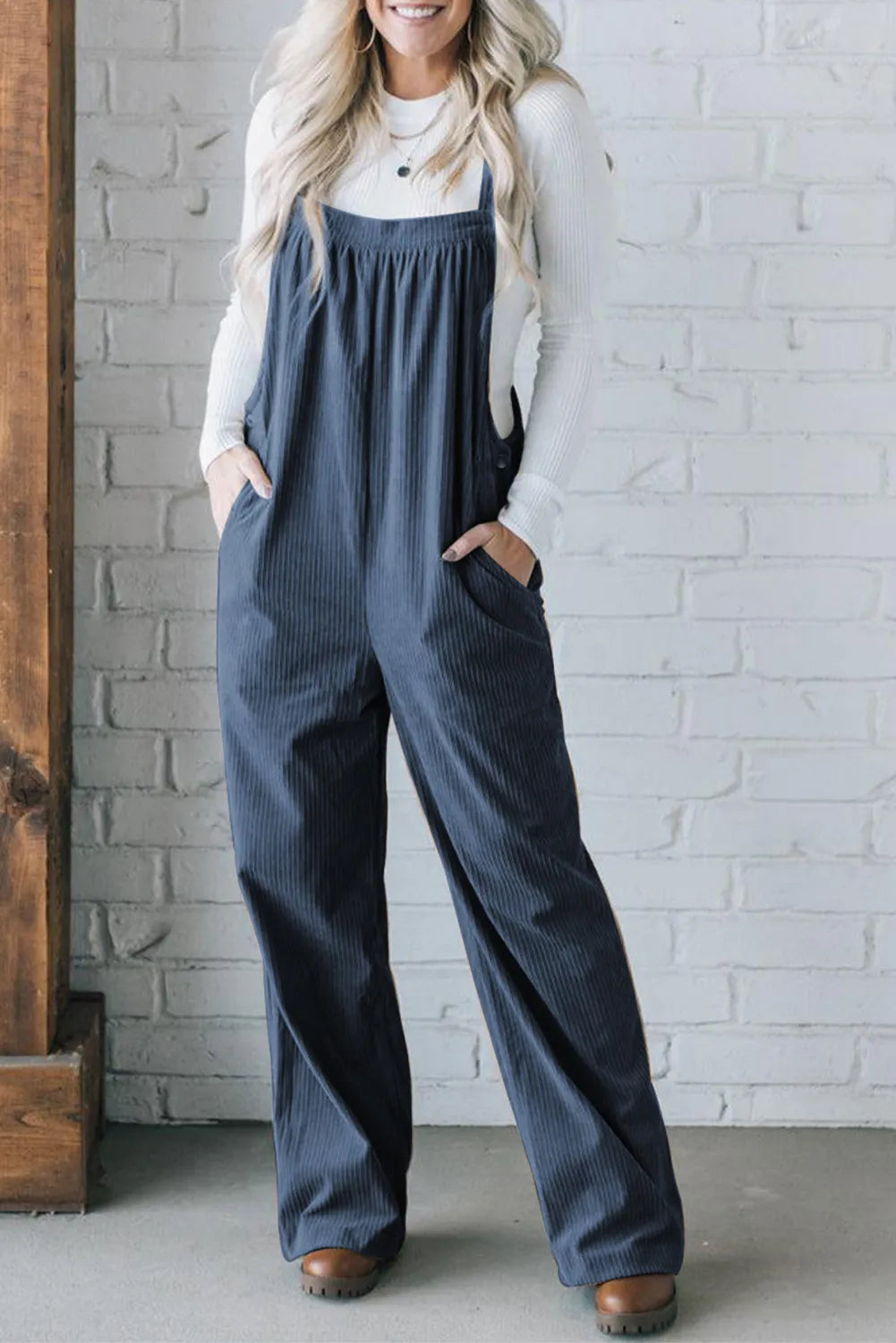 Square Neck Corduroy Ribbed Overalls