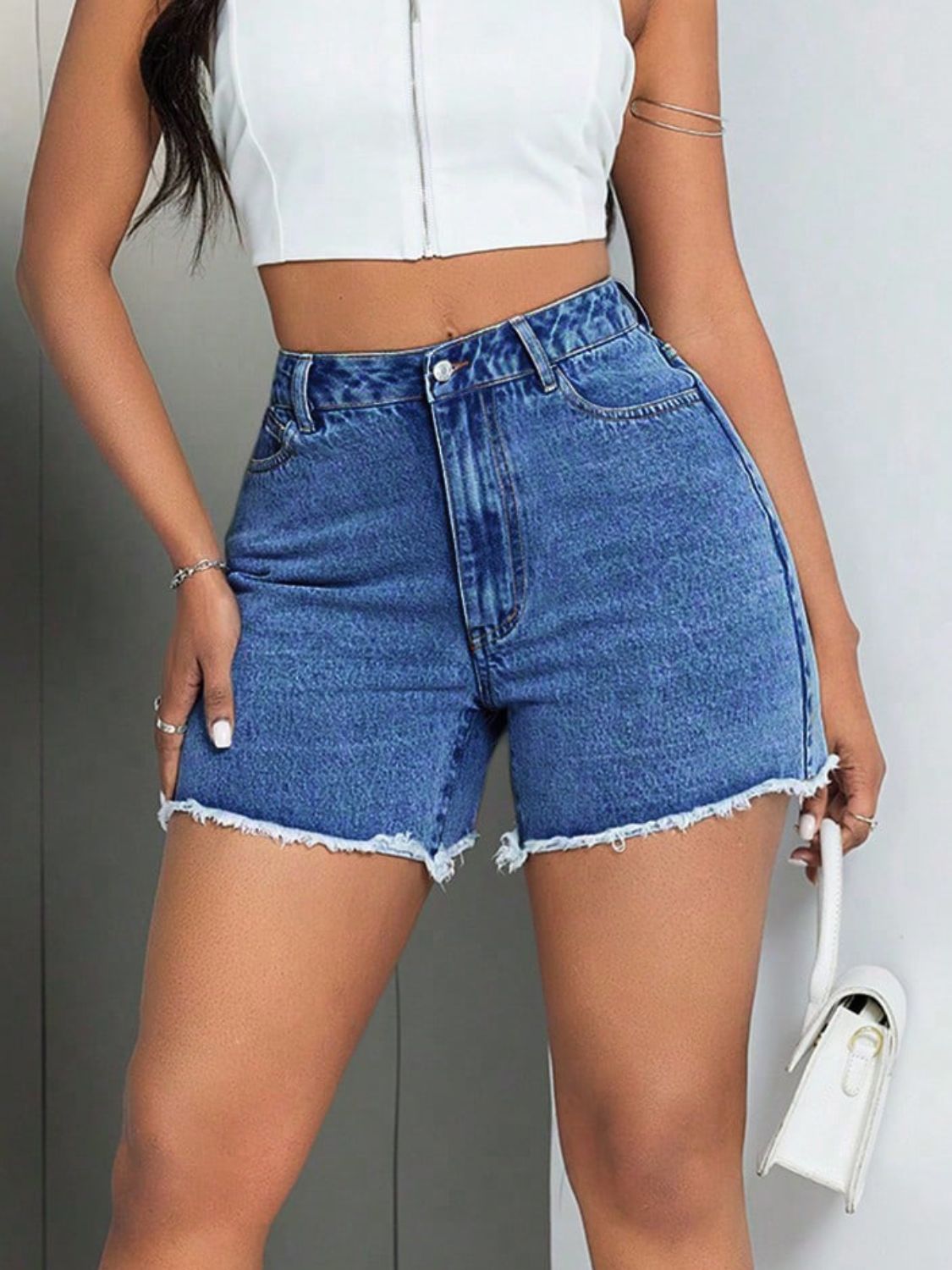 Raw Hem Blue Denim Relax Shorts