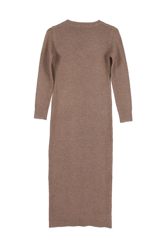 V-Neck Sweater Maxi Dress Side Slits