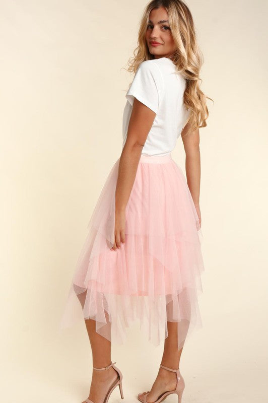 Plus Size Tiered Tulle Midi Skirt With Lining