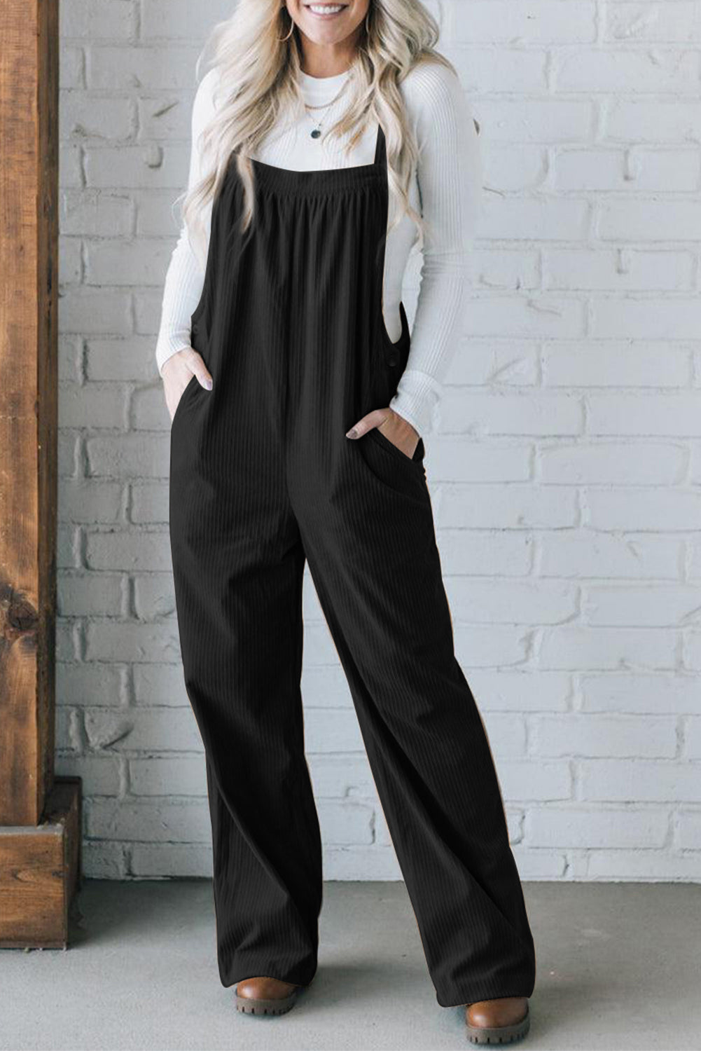 Square Neck Corduroy Ribbed Overalls