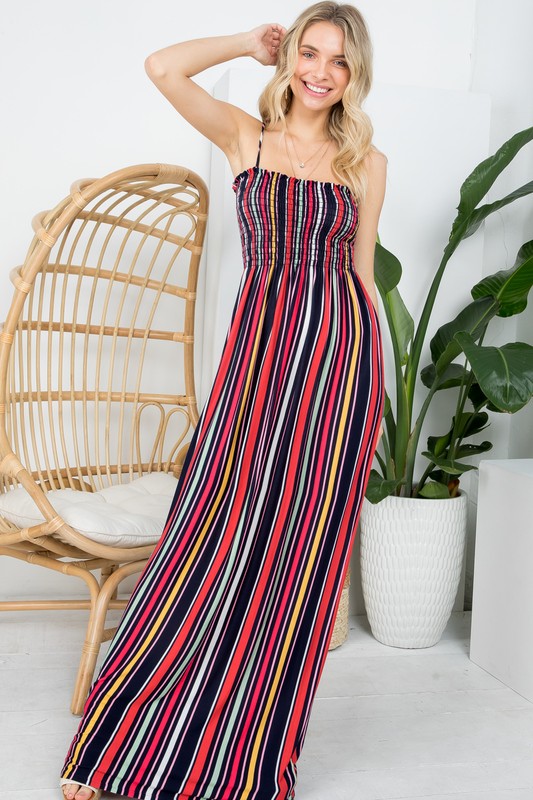 Stripe Smocked Tube Top Maxi dress