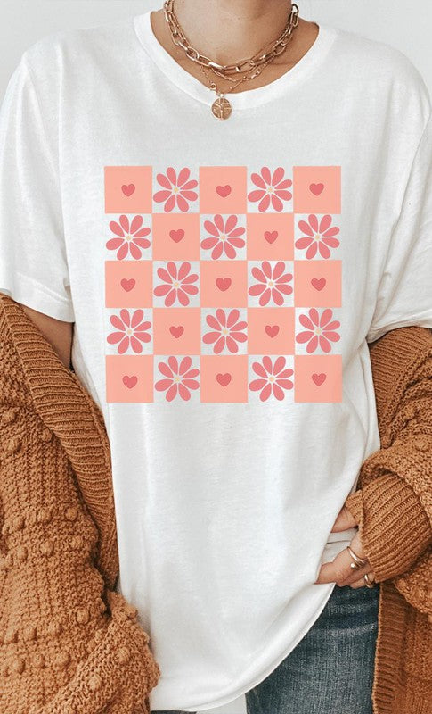 Flower and Heart Checker Print PLUS Graphic Tee