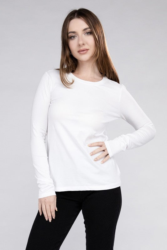 Cotton Crew Neck Long Sleeve Top