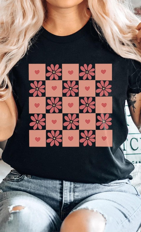 Flower and Heart Checker Print PLUS Graphic Tee