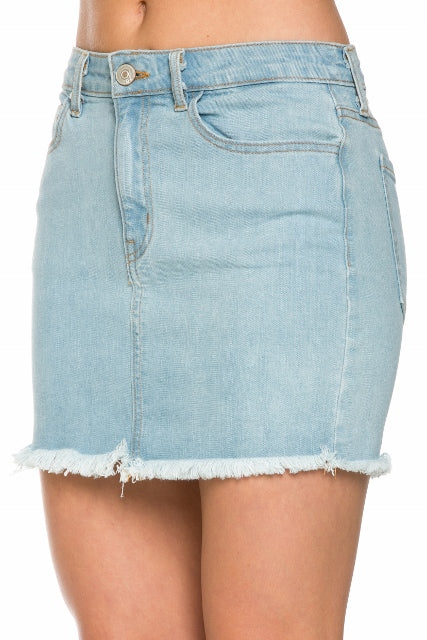 Denim Mini Fringe Hem Skirt