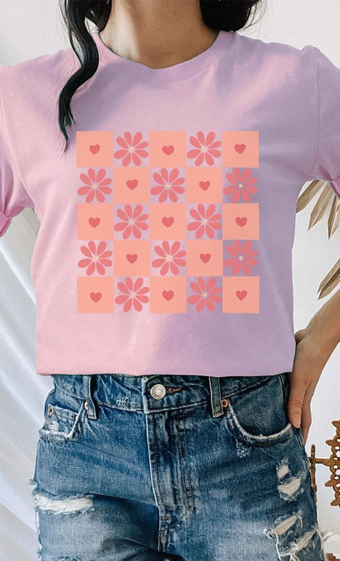 Flower and Heart Checker Print PLUS Graphic Tee