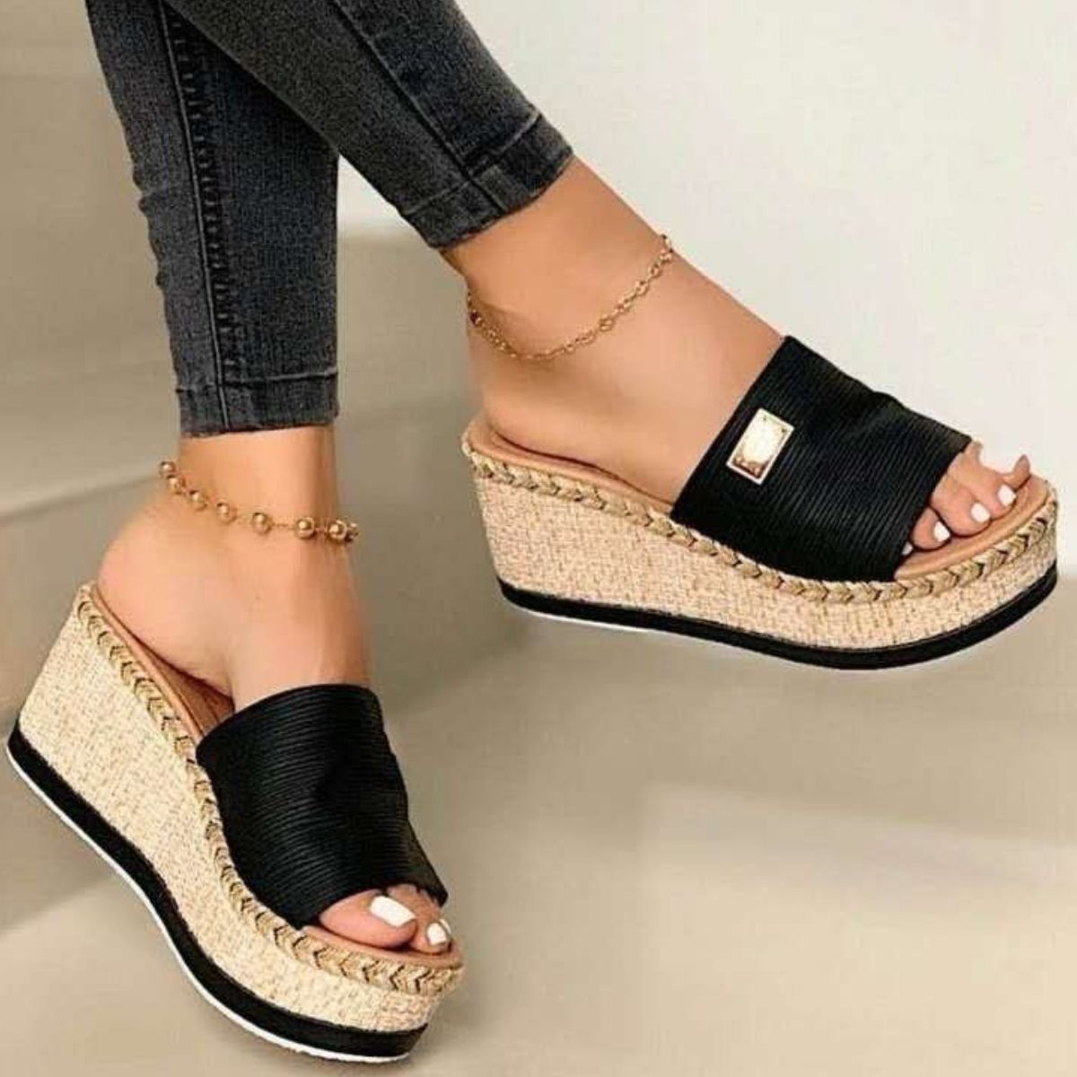 Wedge Slides Open Toe Sandals