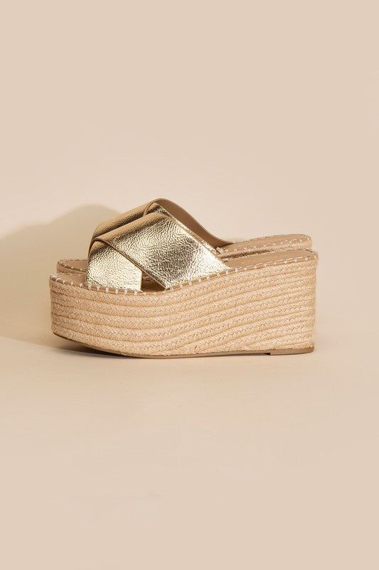 Gold Platform Wedge Slides