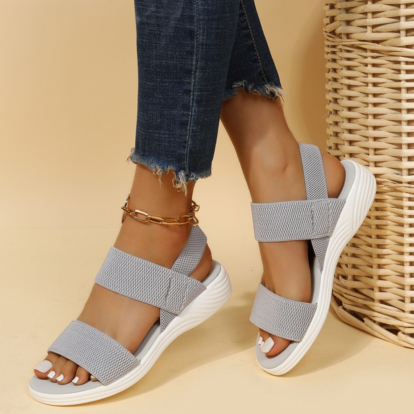 Rubber Open Toe Low Heel Sandals