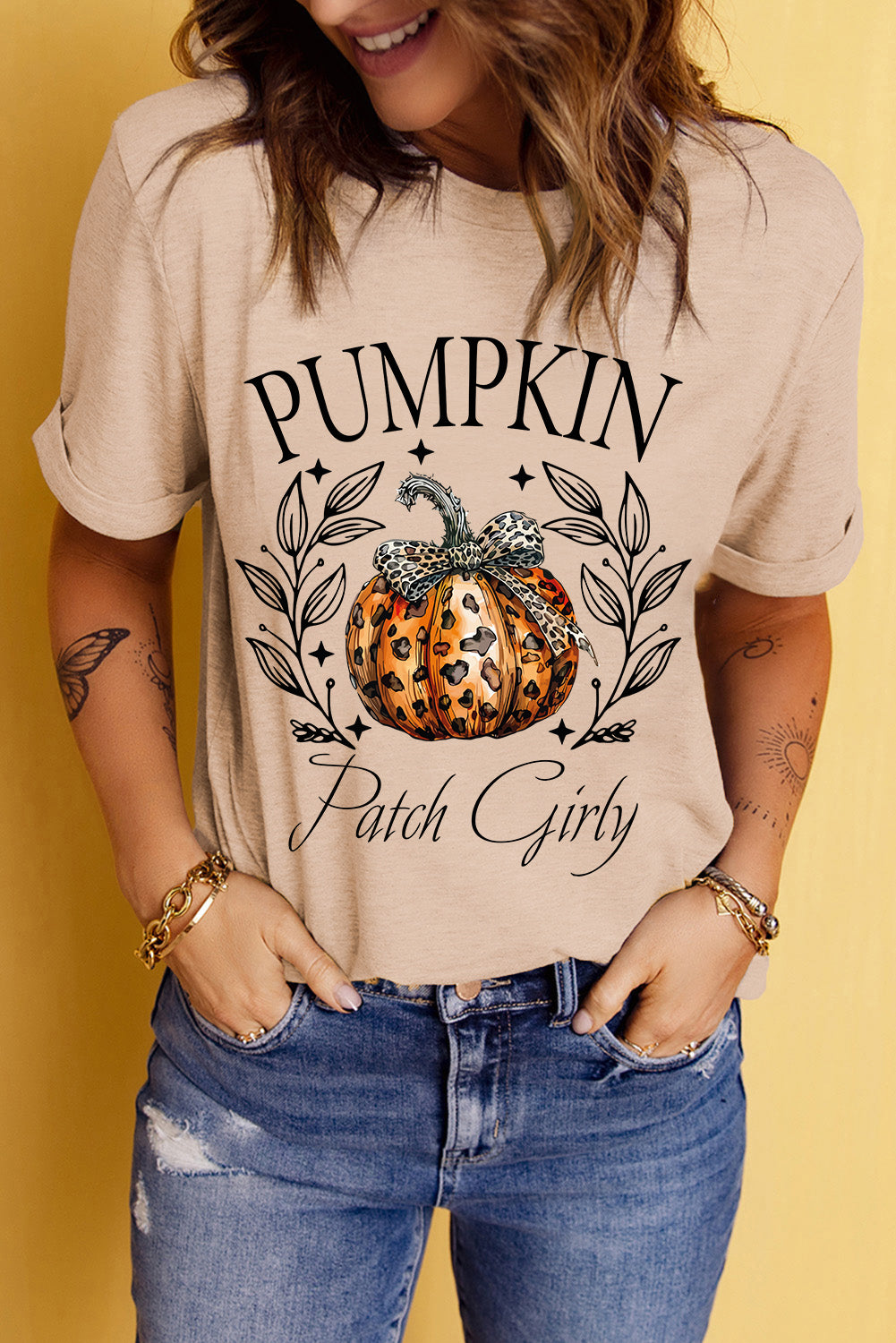 Pumpkin Fall Season Graphic Round Neck Short Sleeve T-Shirt