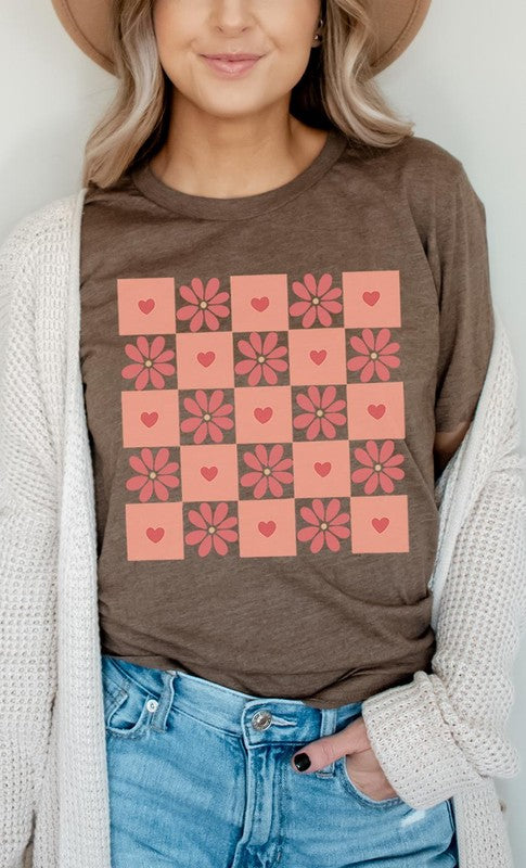 Flower and Heart Checker Print PLUS Graphic Tee