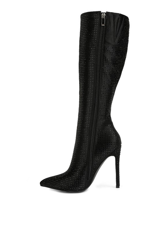 Diamante High Heeled Knee High Boot