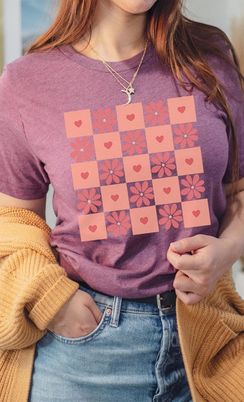 Flower and Heart Checker Print PLUS Graphic Tee