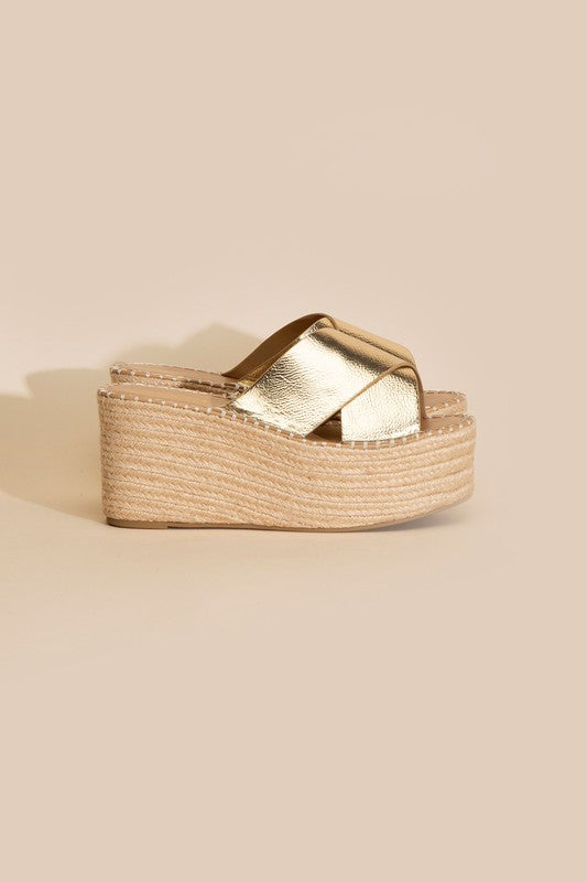 Gold Platform Wedge Slides