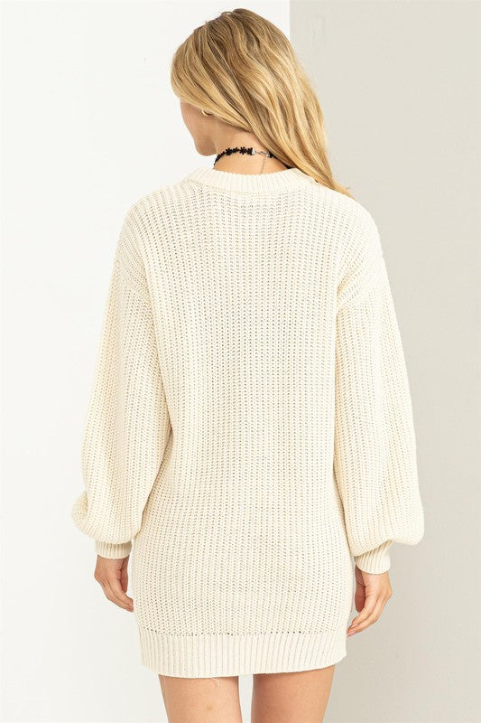 Cable-Knit Ribbed Mini Sweater Dress