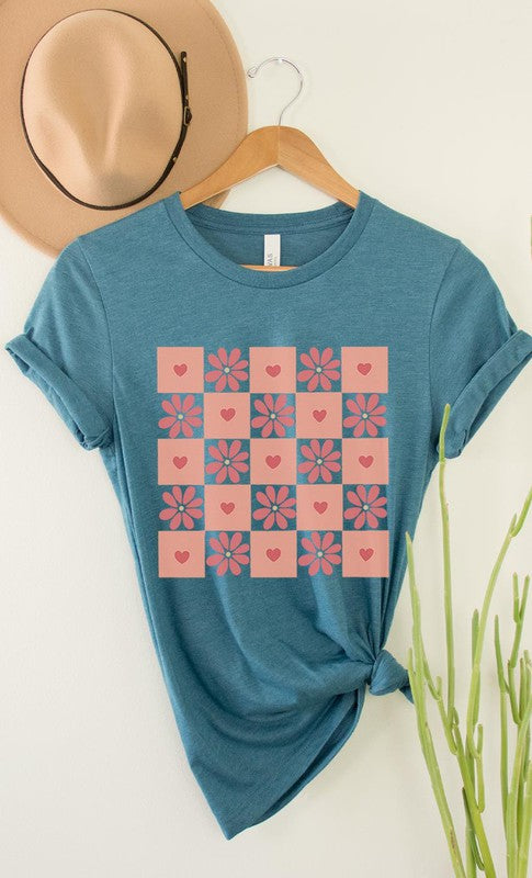 Flower and Heart Checker Print PLUS Graphic Tee