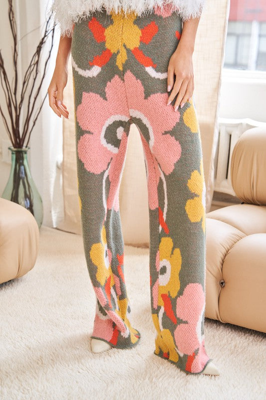 Flower Printed Casual Long Wide Pants