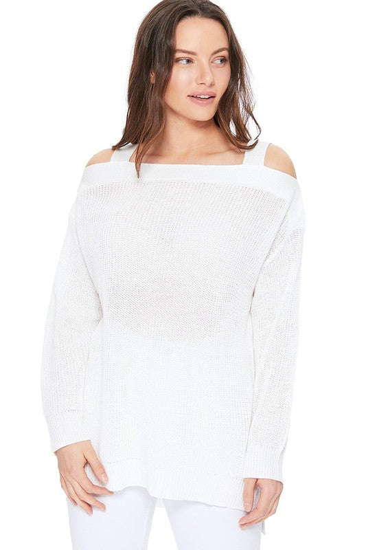 Off Shoulder Loose Over Sized Fit Sweater Knit Top