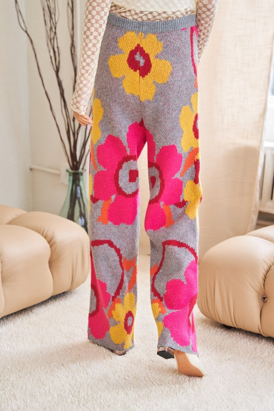 Flower Printed Casual Long Wide Pants