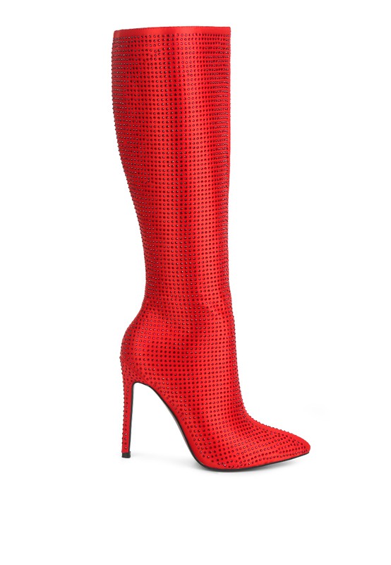 Diamante High Heeled Knee High Boot