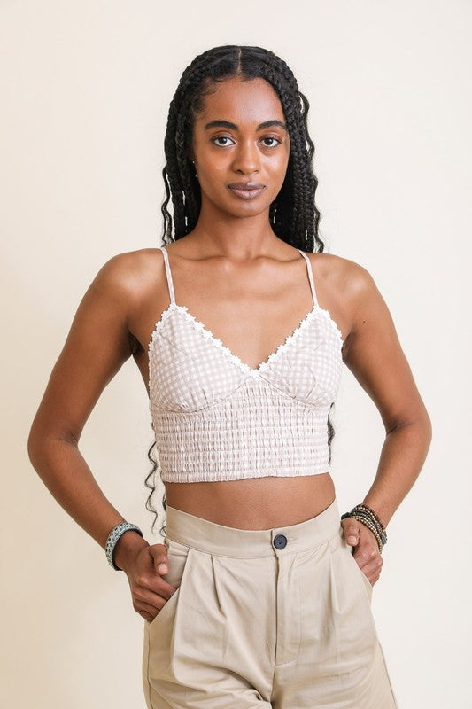 Smocked Print crop Bralette