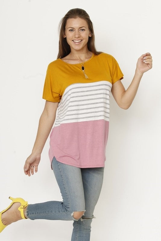 Stripe With Color Block Long Top