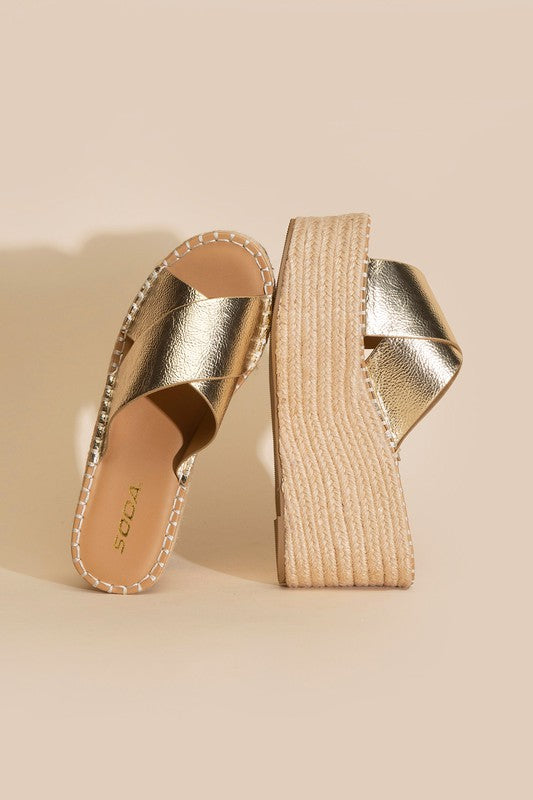 Gold Platform Wedge Slides