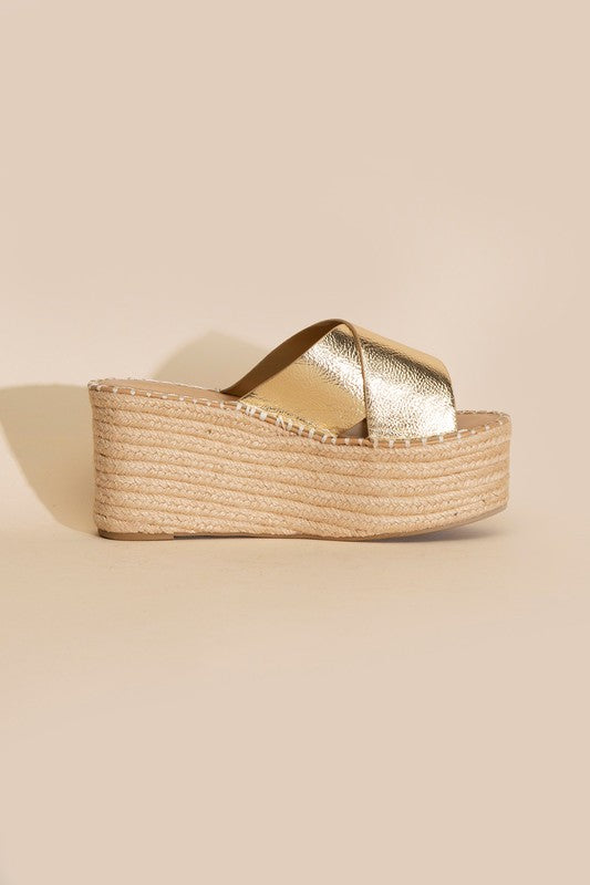 Gold Platform Wedge Slides