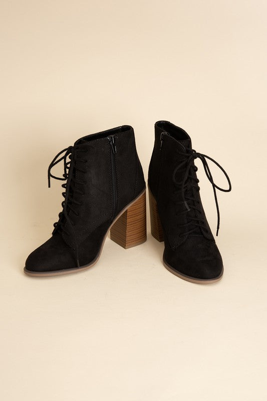 Kidman Lace Up Wooden Heel Ankle Bootie