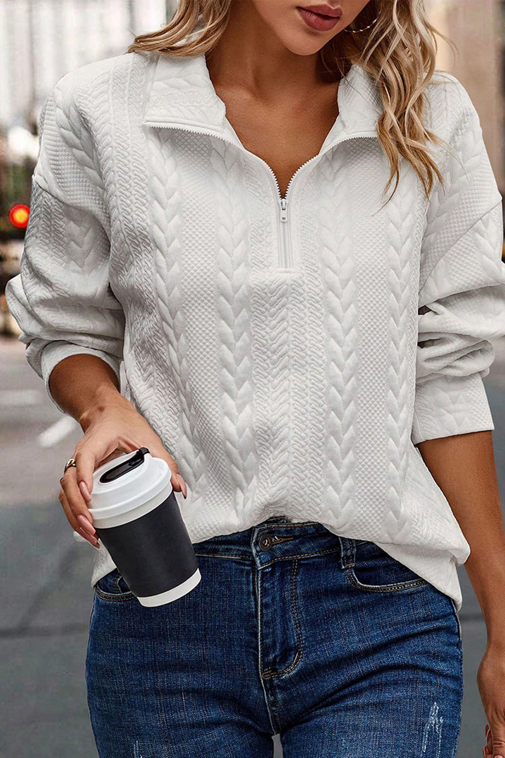 Half Zip Drop Shoulder Long Sleeve Sweatshirt