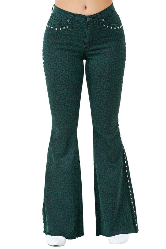 Leopard Studded Bell Bottom Jean