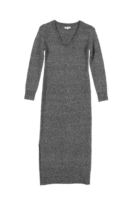 V-Neck Sweater Maxi Dress Side Slits