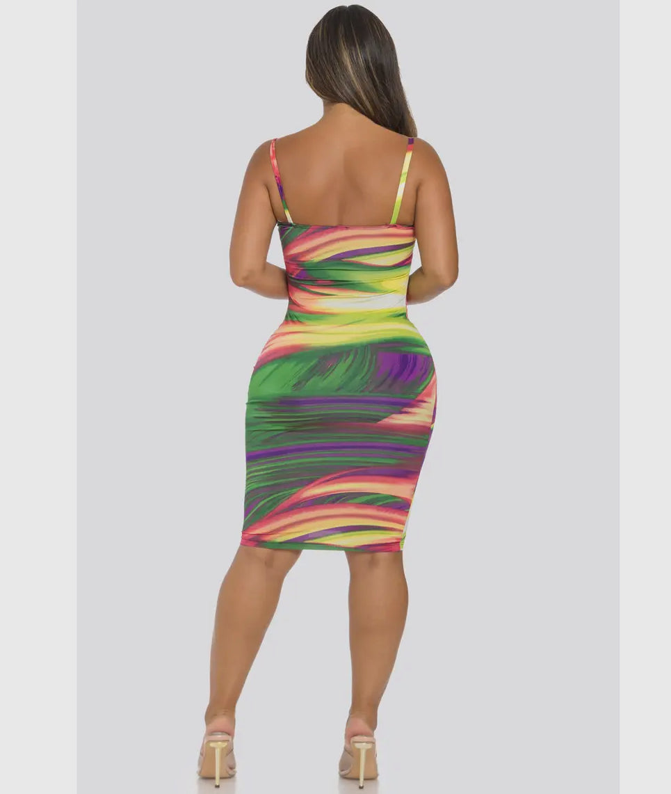 Swirl Print Double Layer Midi Dress