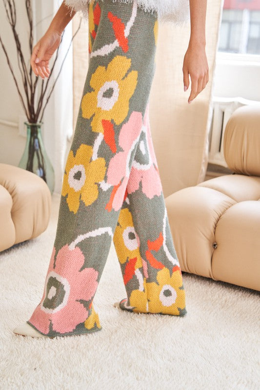 Flower Printed Casual Long Wide Pants