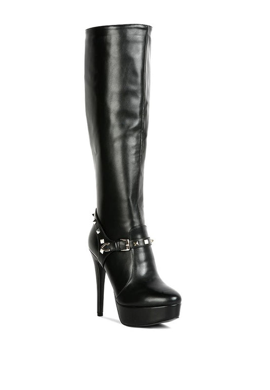 Nephele Silver Stud Stiletto Knee Leather Boots