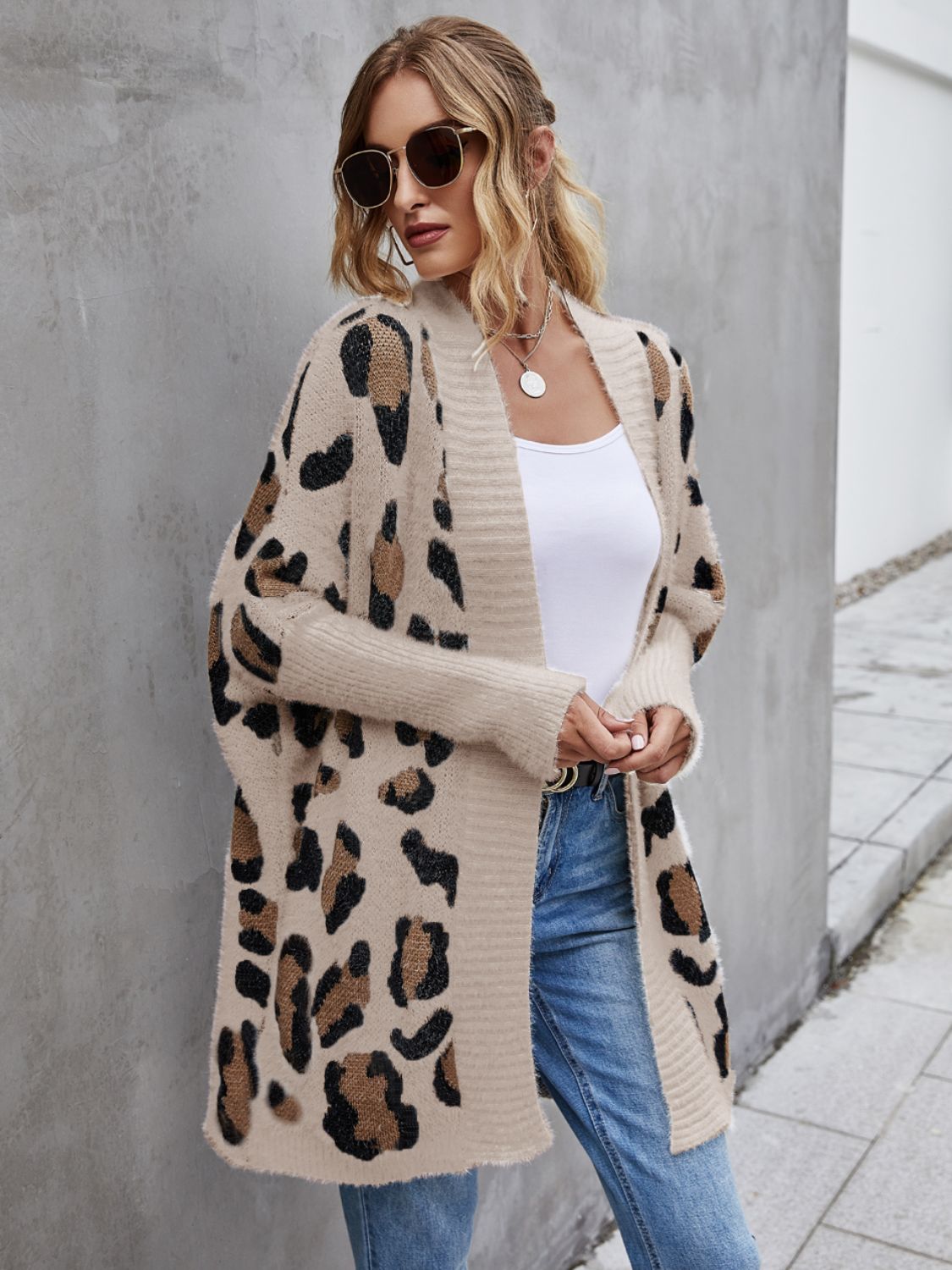 Long Sleeve Soft and warm Leopard Pattern Fuzzy Cardigan