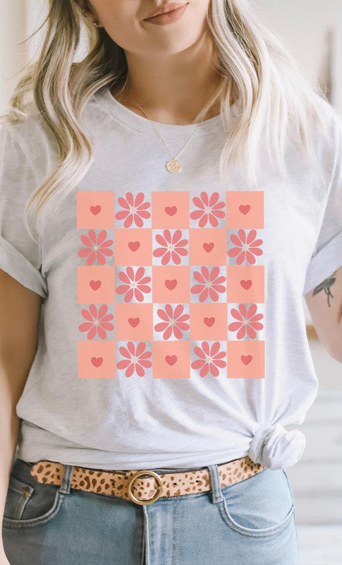 Flower and Heart Checker Print PLUS Graphic Tee