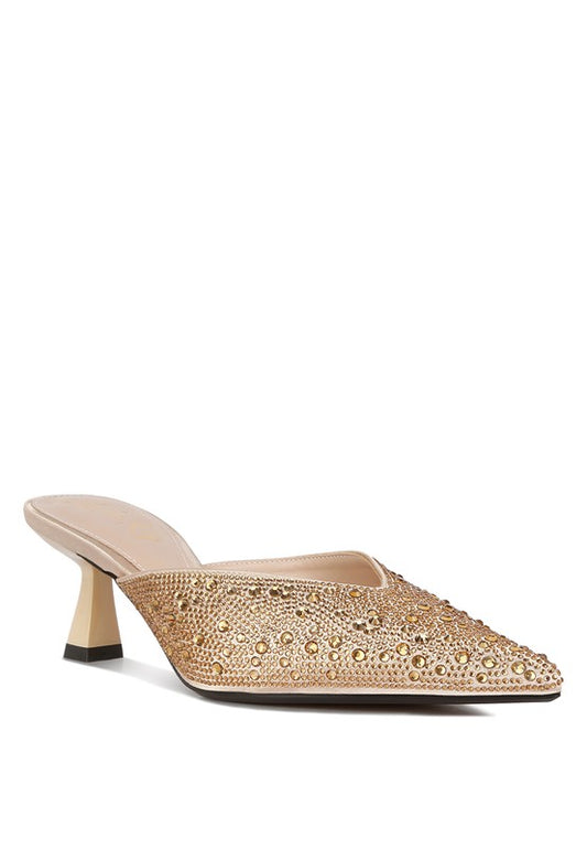 Aldora Rhinestones Embellished Satin Mules