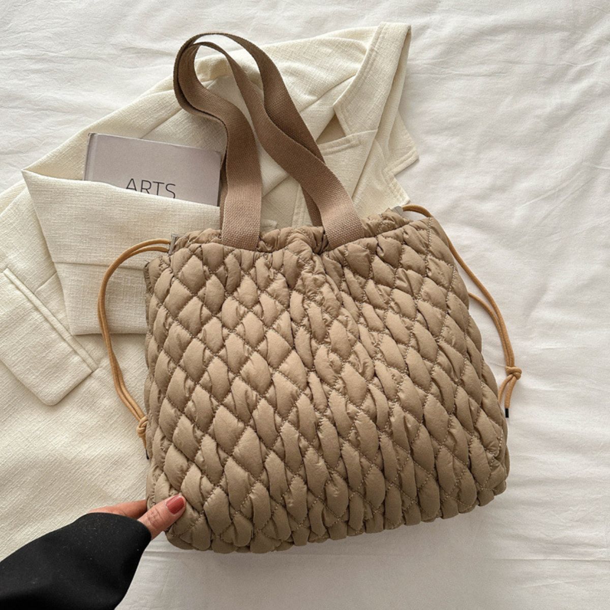 Drawstring Bubble Texture Tote Bag