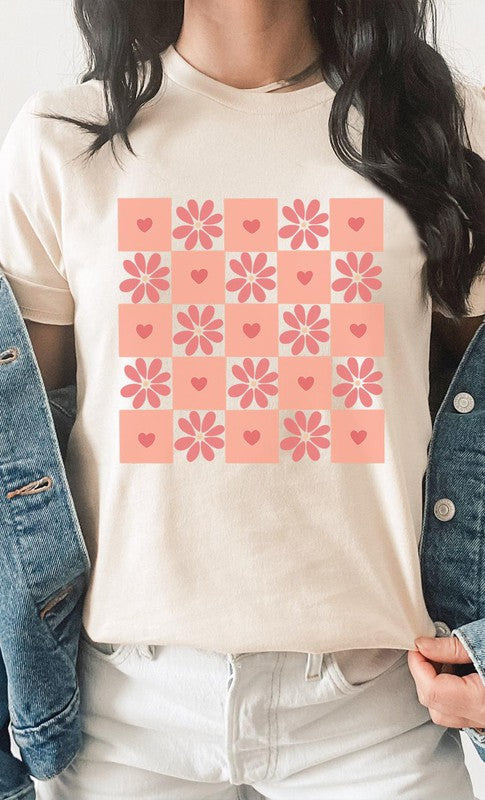 Flower and Heart Checker Print PLUS Graphic Tee